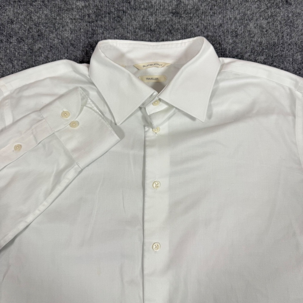 Suitsupply Traveller Dress Shirt Slim Fit Mens 17 43 White Cotton LS EUC